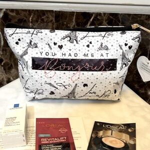 IMOSHION-“You Had Me At Bonjour” Cosmetic Bag-NWT+ 3 Facial Care Samples